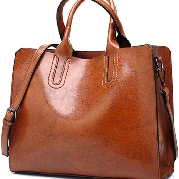 Elegant Brown Leather Tote Bag for Women: Versatile & Stylish Organizer - Picture 1 of 7